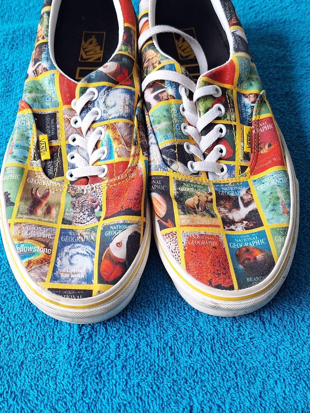 Vans Sneakers in Yellow, Red, Blue & Green National Geographic Print